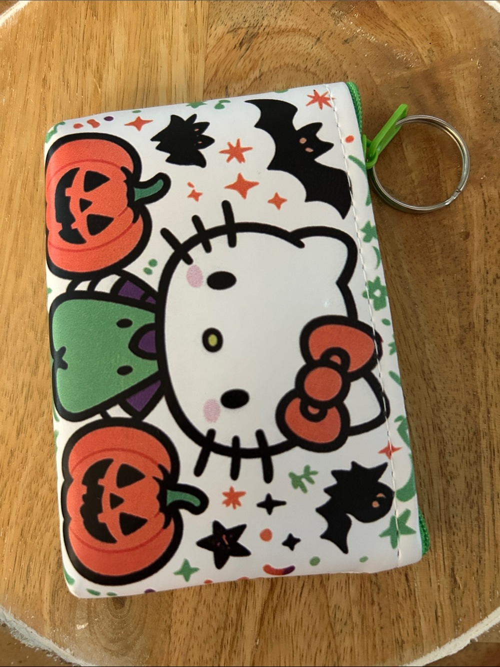 Hello Kitty Halloween Card Holder Keychain NEW pumpkins bats orange hair bow